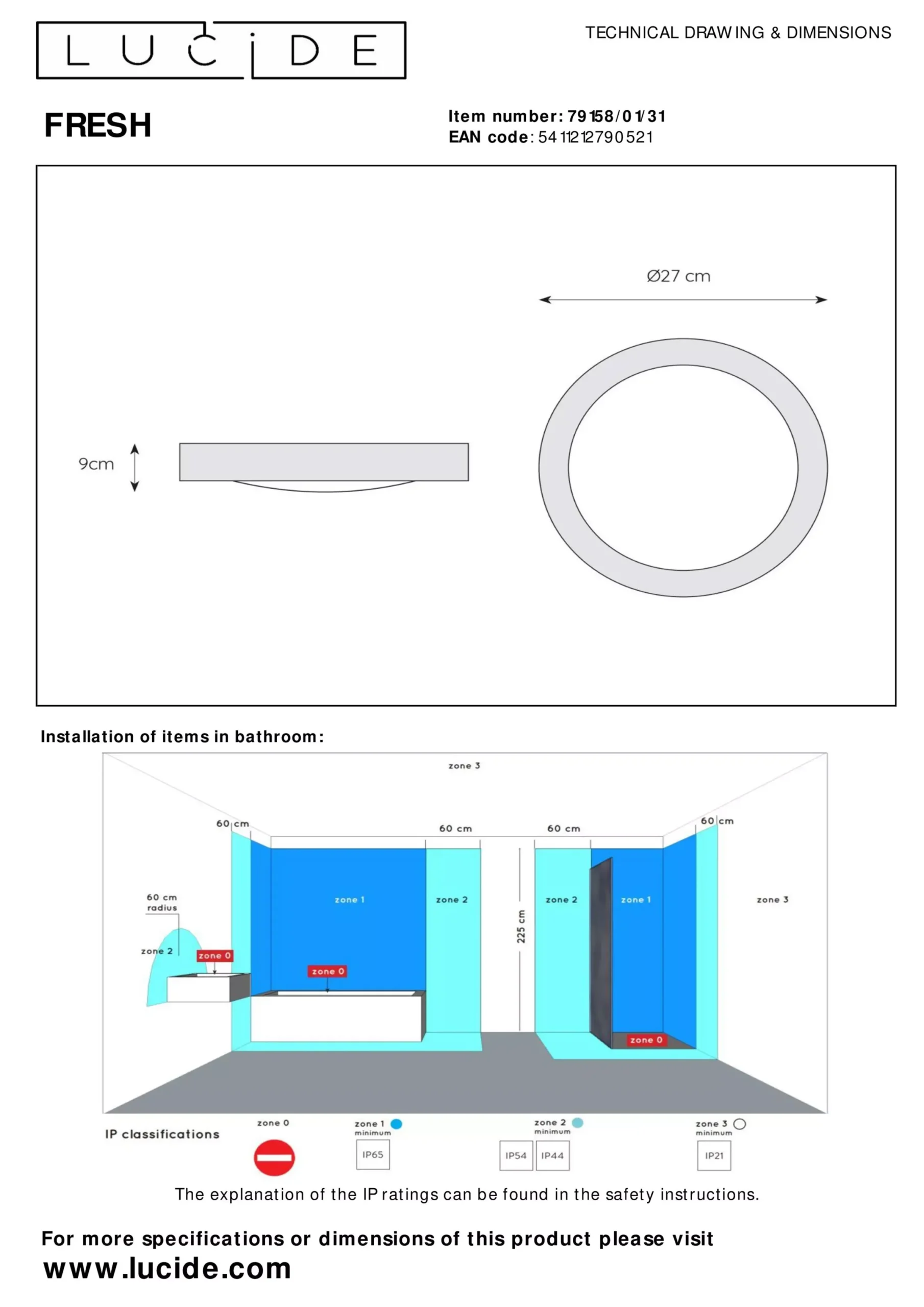 FRESH - Plafonnière Badkamer - Ø 27 cm - 1xE27 - IP44 - Wit*Lucide Sale
