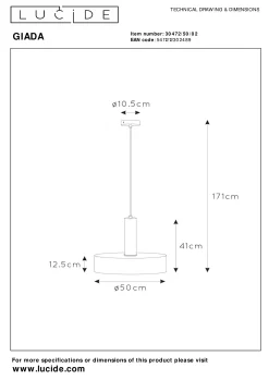GIADA - Hanglamp - Ø 50 cm - 1xE27 - Mat Goud / Messing*Lucide Best