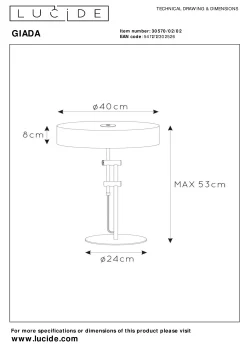 GIADA - Tafellamp - Ø 40 cm - 2xE27 - Mat Goud / Messing*Lucide Hot