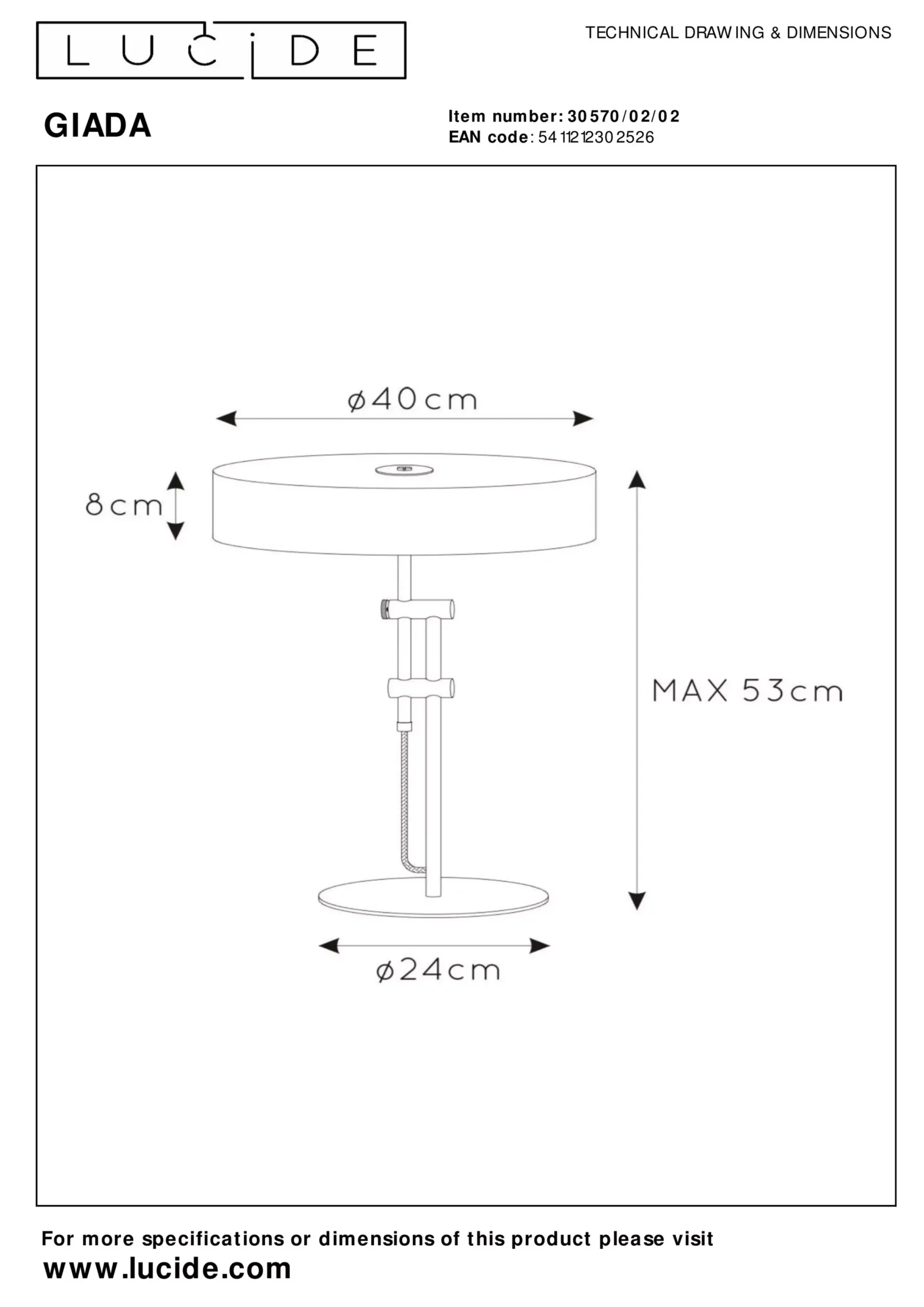 GIADA - Tafellamp - Ø 40 cm - 2xE27 - Mat Goud / Messing*Lucide Hot
