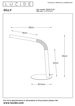 GILLY - Bureaulamp - LED - 1x5W 2700K - Zwart*Lucide Cheap