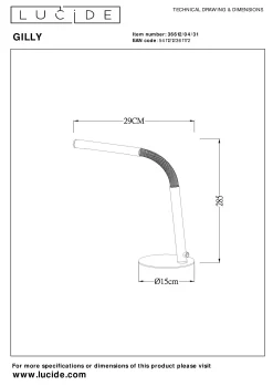 GILLY - Oplaadbare Bureaulamp - Accu/Batterij - LED Dimb. - 1x3W 2700K - Wit*Lucide Cheap