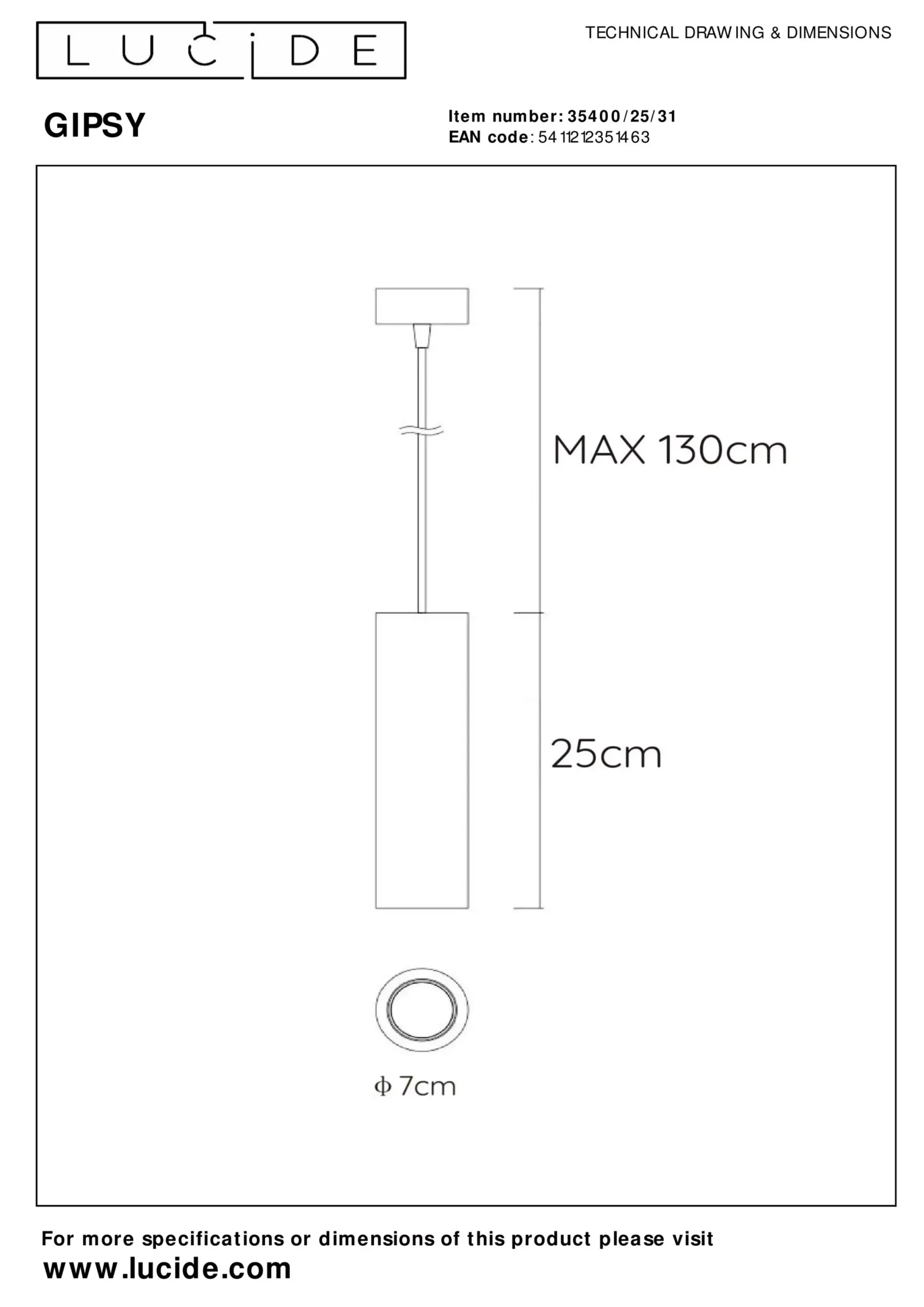 GIPSY - Hanglamp - Ø 7 cm - 1xGU10 - Wit*Lucide Discount