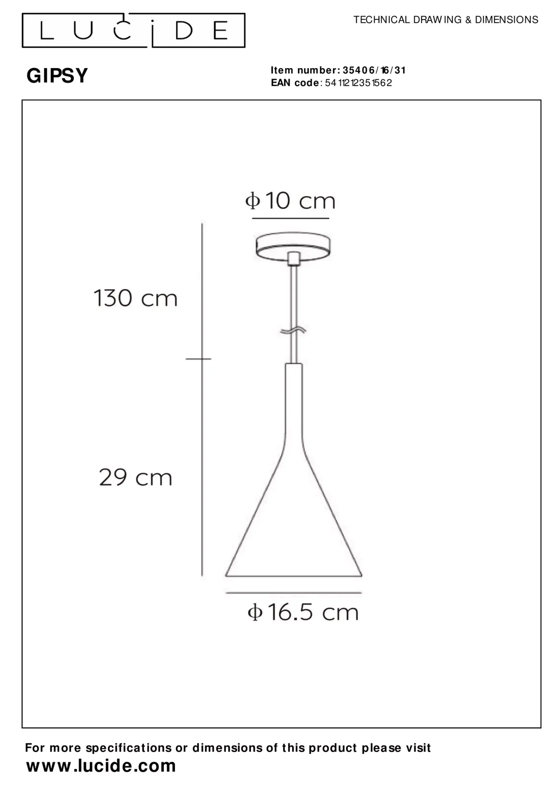 GIPSY - Hanglamp - Ø 16,5 cm - 1xE27 - Wit*Lucide Sale