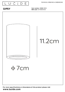 GIPSY - Plafondspot - Ø 7 cm - 1xGU10 - Wit*Lucide Store