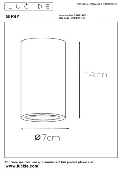 GIPSY - Plafondspot - Ø 7 cm - 1xGU10 - Wit*Lucide Cheap