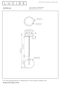 GISELA - Hanglamp - Ø 16 cm - LED - 1x5W 2700K - Amber*Lucide Best