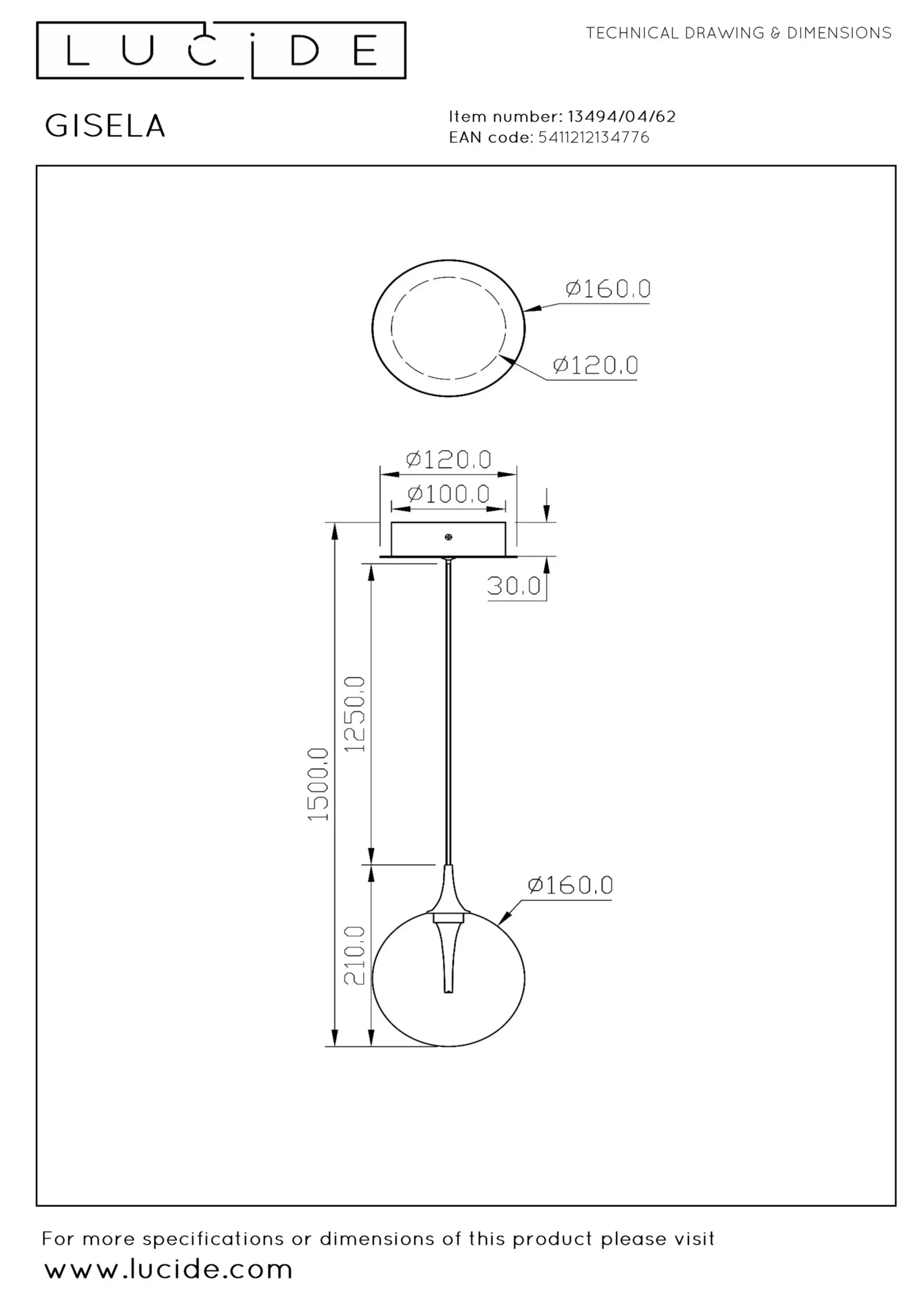GISELA - Hanglamp - Ø 16 cm - LED - 1x5W 2700K - Amber*Lucide Best