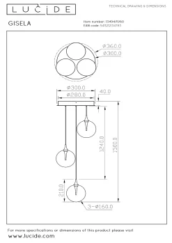 GISELA - Hanglamp - Ø 36 cm - LED Dimb. - 3x4,3W 2700K - Transparant*Lucide Best