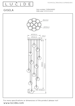 GISELA - Hanglamp - Ø 61 cm - LED Dimb. - 12x3,5W 2700K - Transparant*Lucide Hot