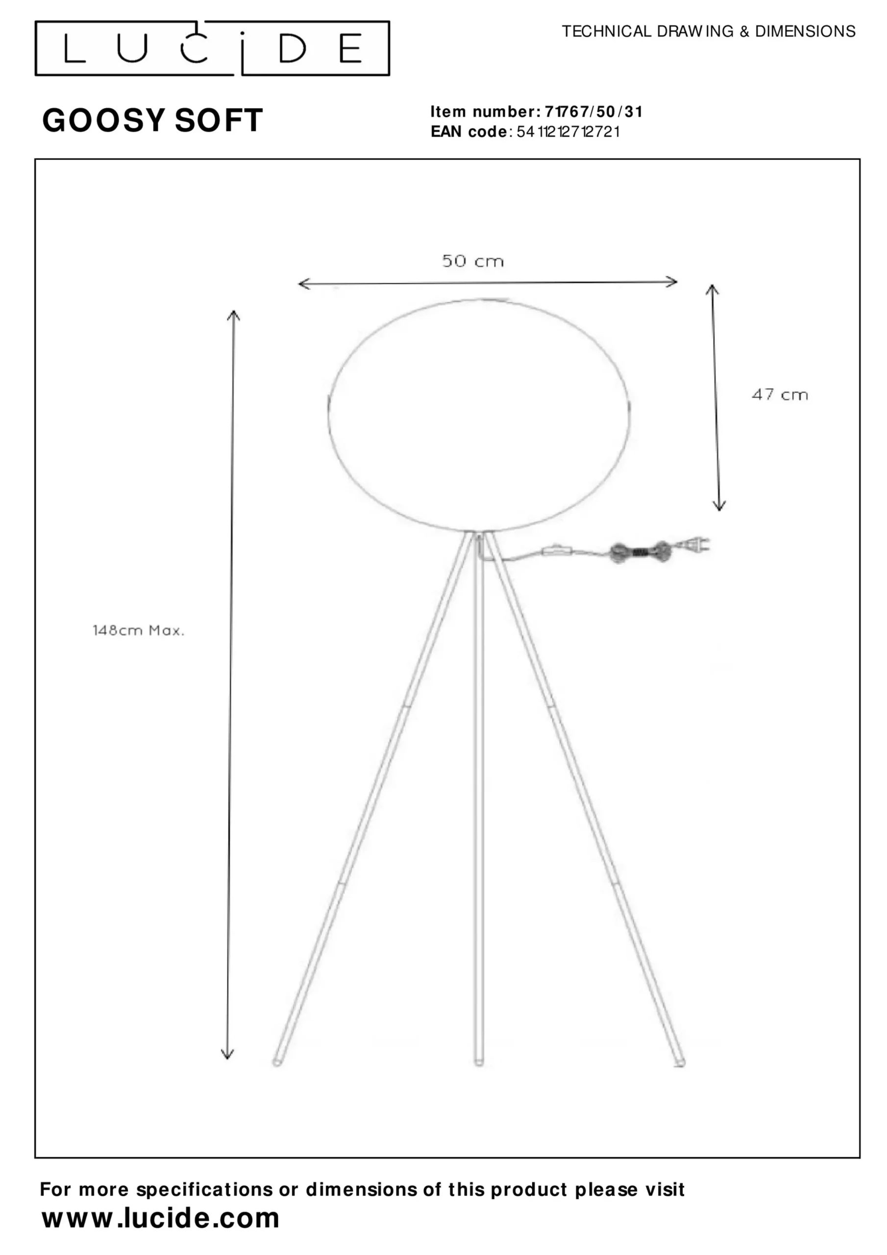 GOOSY SOFT - Vloerlamp - Ø 50 cm - 1xE27 - Wit*Lucide Discount