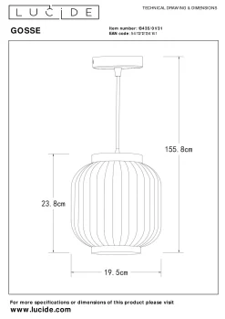 GOSSE - Hanglamp - Ø 19,5 cm - 1xE27 - Wit*Lucide Fashion