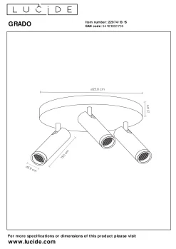 GRADO - Plafondspot - Ø 25 cm - 3xGU10 (MR11) - Grijs ijzer*Lucide Outlet