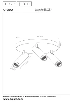 GRADO - Plafondspot - Ø 25 cm - 3xGU10 (MR11) - Zwart*Lucide Best