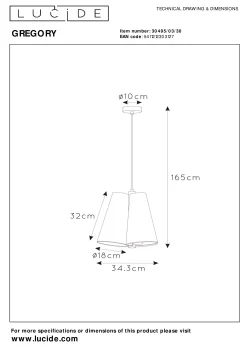 GREGORY - Hanglamp - Ø 34,3 cm - 3xE27 - Zwart*Lucide Discount