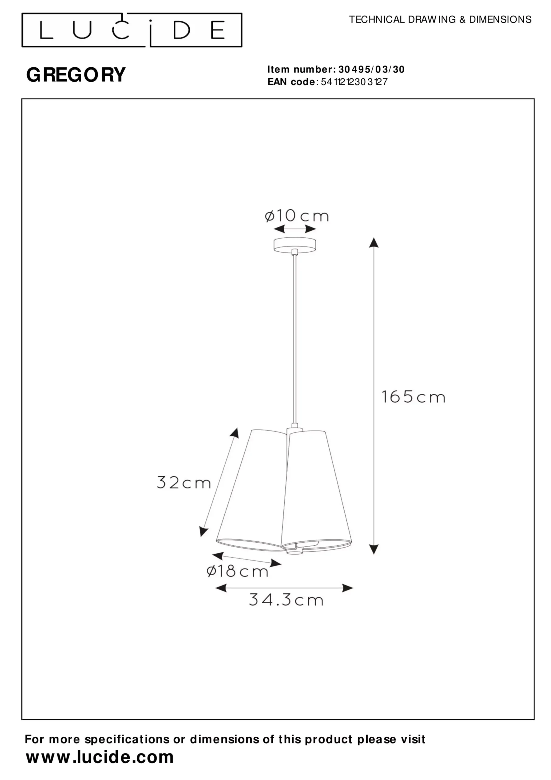 GREGORY - Hanglamp - Ø 34,3 cm - 3xE27 - Zwart*Lucide Discount