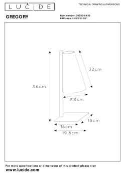 GREGORY - Tafellamp - 1xE27 - Zwart*Lucide New