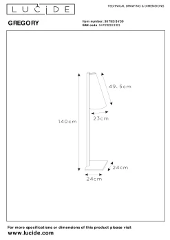 GREGORY - Vloerlamp - 1xE27 - Zwart*Lucide New