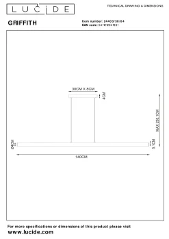 GRIFFITH - Hanglamp - LED Dimb. - CCT - 1x33W 2700K/4000K - Brons*Lucide Best Sale