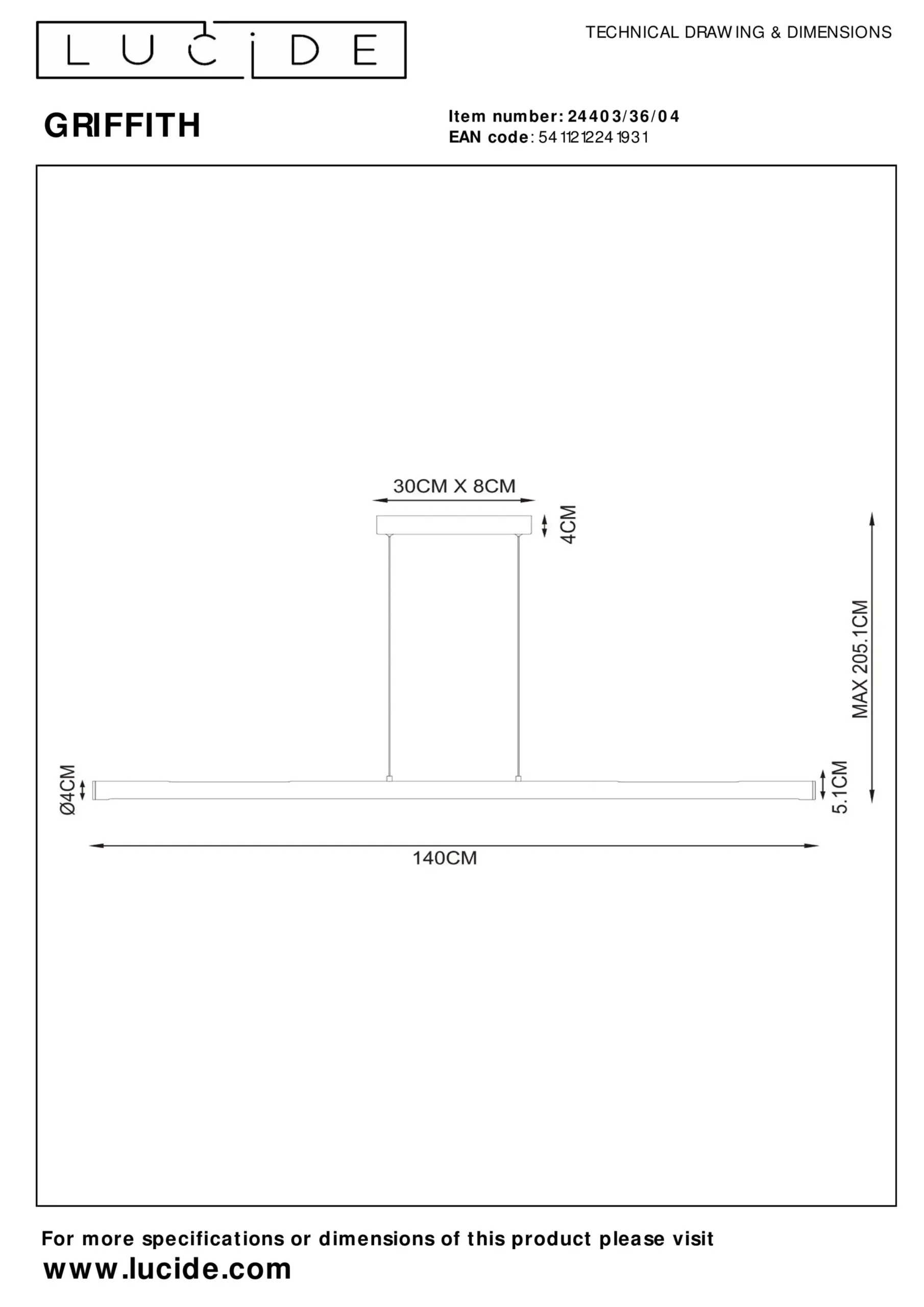 GRIFFITH - Hanglamp - LED Dimb. - CCT - 1x33W 2700K/4000K - Brons*Lucide Best Sale