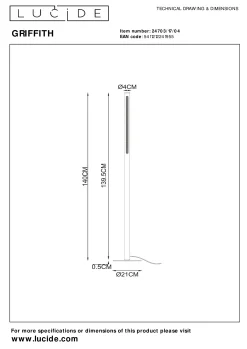 GRIFFITH - Vloerlamp - Ø 21 cm - LED Dimb. - CCT - 1x18W 2700K/4000K - Brons*Lucide Fashion