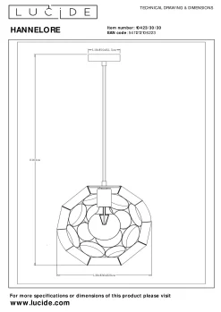 HANNELORE - Hanglamp - Ø 30 cm - 1xE27 - Zwart*Lucide Cheap
