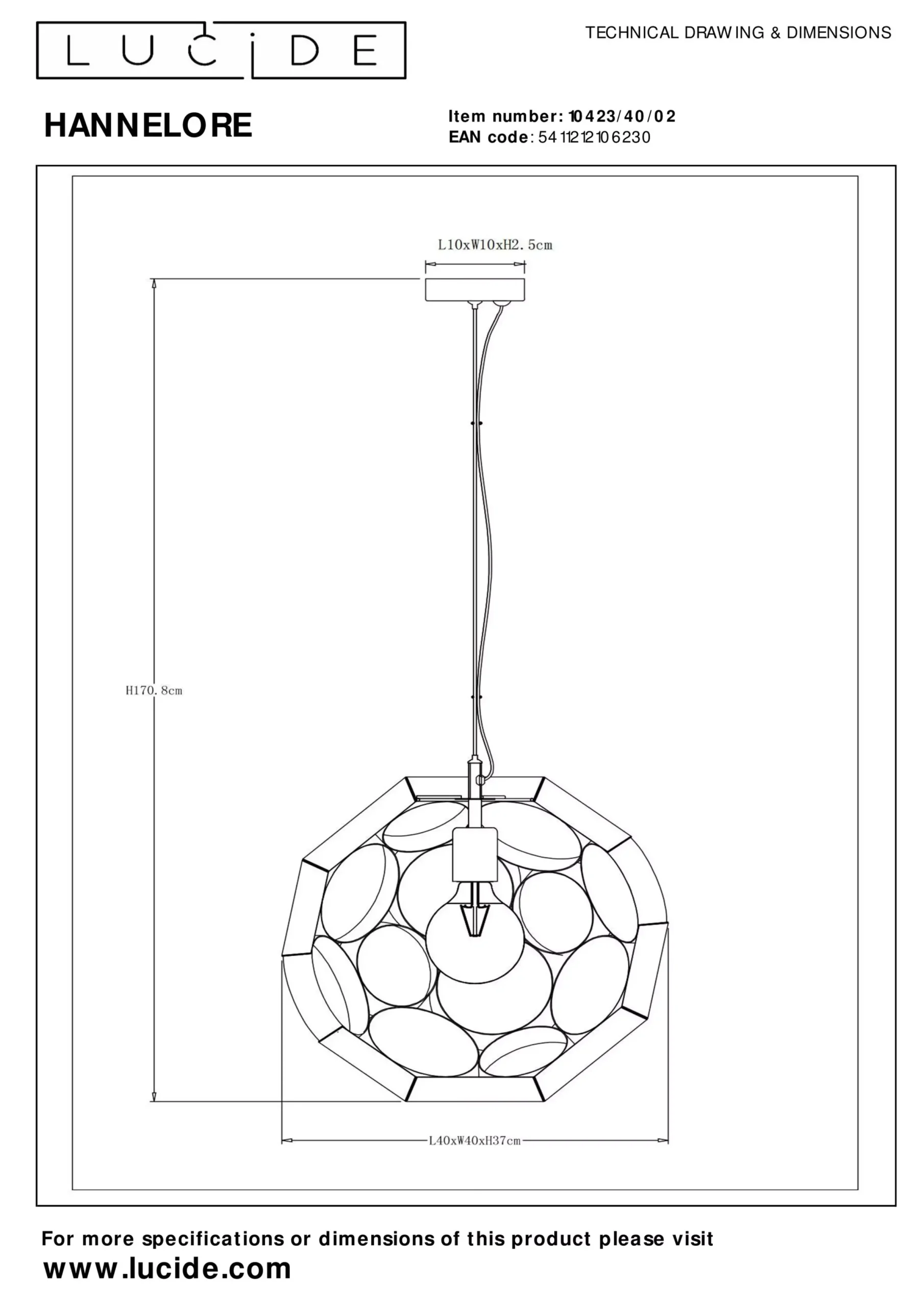 HANNELORE - Hanglamp - Ø 40 cm - 1xE27 - Mat Goud / Messing*Lucide Best