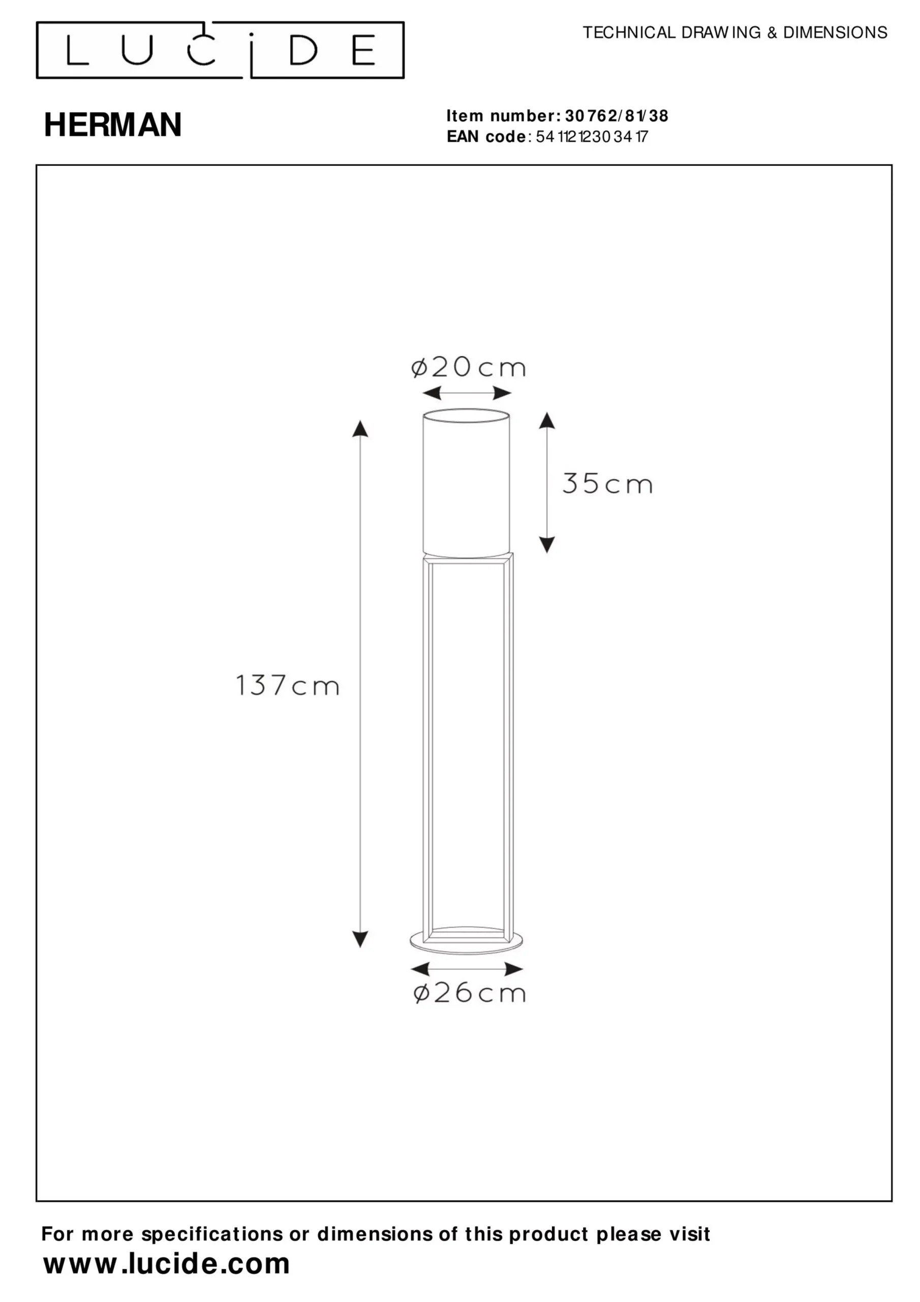 HERMAN - Vloerlamp - Ø 26 cm - 1xE27 - Beige*Lucide New