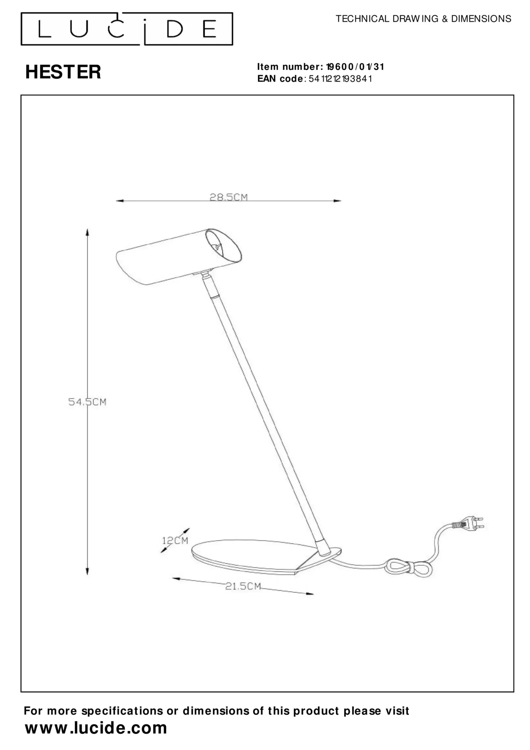 HESTER - Bureaulamp - 1xGU10 - Wit*Lucide Shop