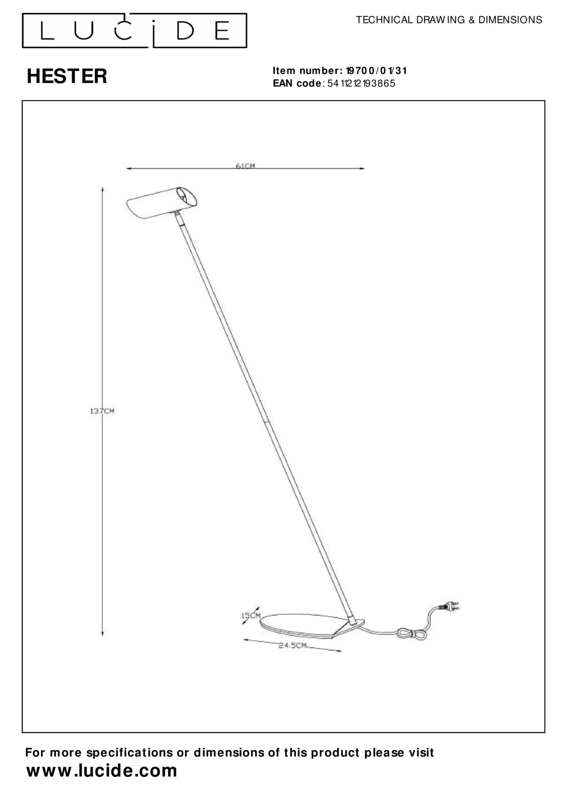 HESTER - Leeslamp - 1xGU10 - Wit*Lucide New