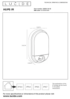 HUPS IR - Wandlamp Binnen/Buiten - LED - 1x10W 3000K - IP54 - Beweging & dag/nacht sensor - Zwart*Lucide Outlet