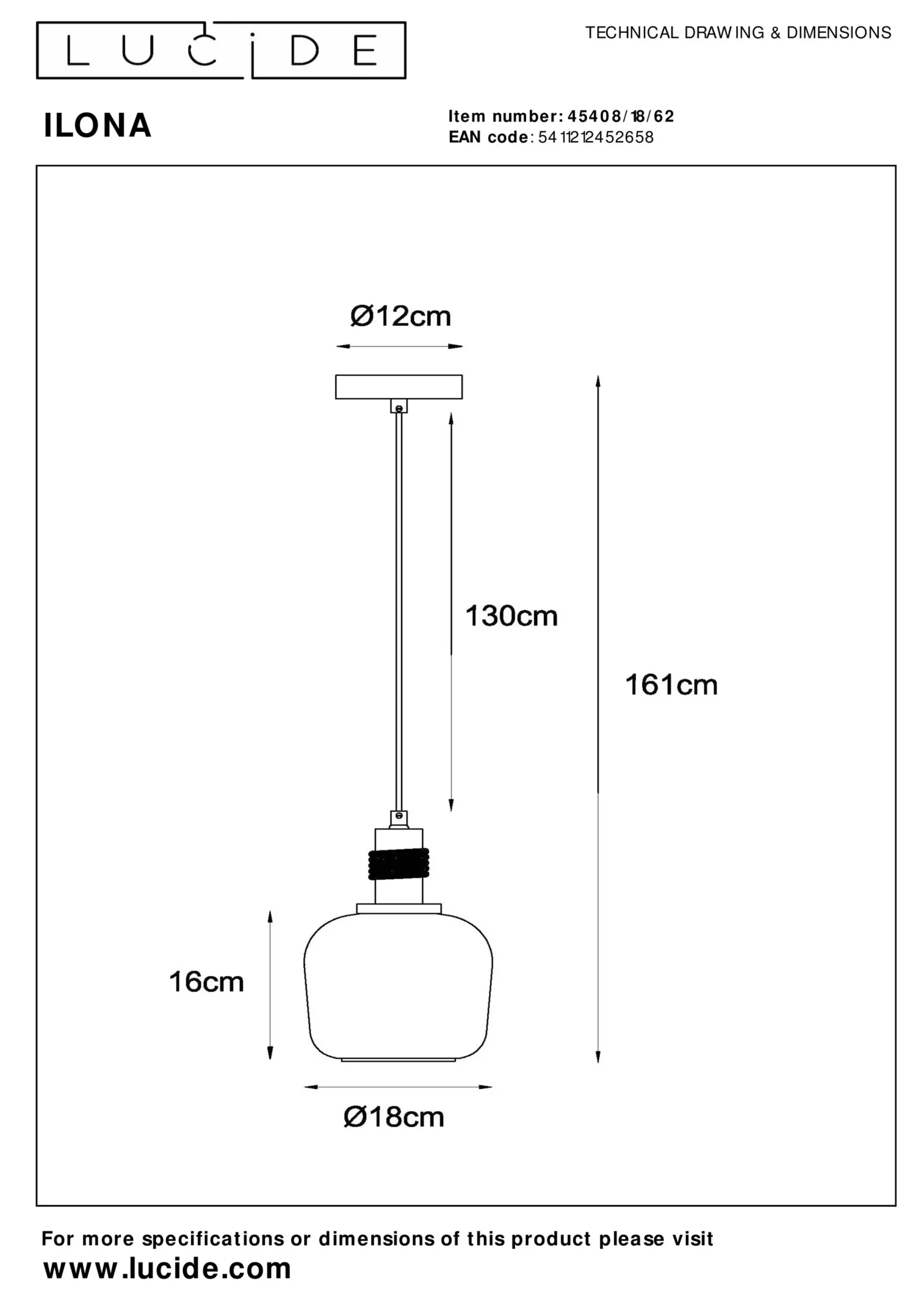 ILONA - Hanglamp - Ø 18 cm - 1xE27 - Amber*Lucide Discount