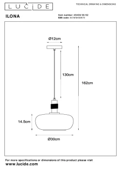 ILONA - Hanglamp - Ø 30 cm - 1xE27 - Amber*Lucide Clearance