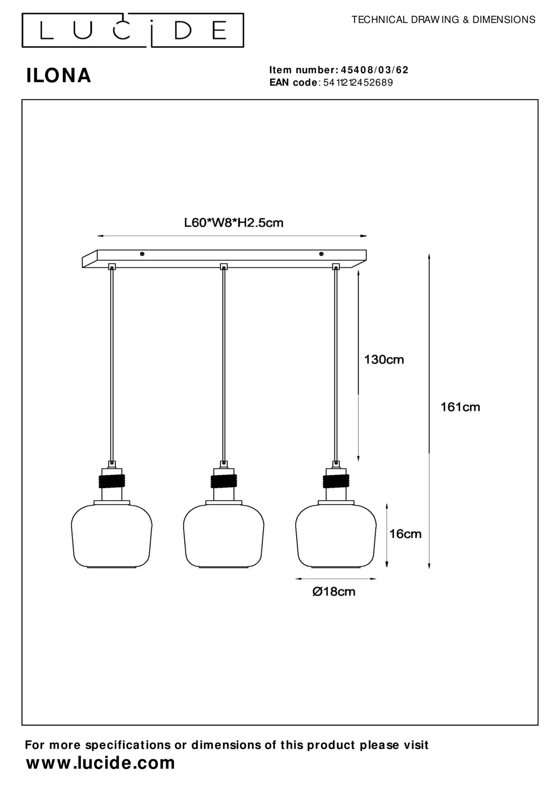 ILONA - Hanglamp - 3xE27 - Amber*Lucide Discount