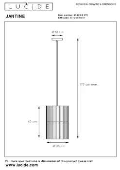 JANTINE - Hanglamp - Ø 26 cm - 1xE27 - Naturel*Lucide Online