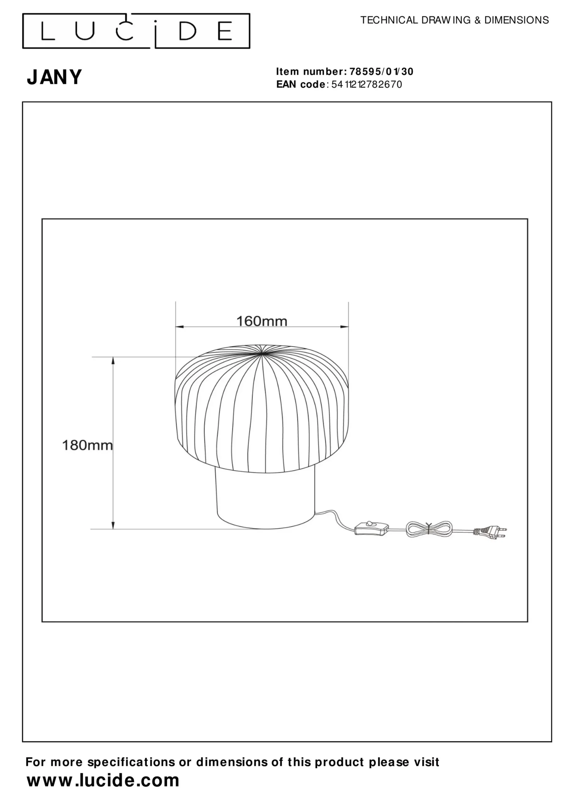 JANY - Tafellamp - Ø 16 cm - 1xE14 - Zwart*Lucide Outlet