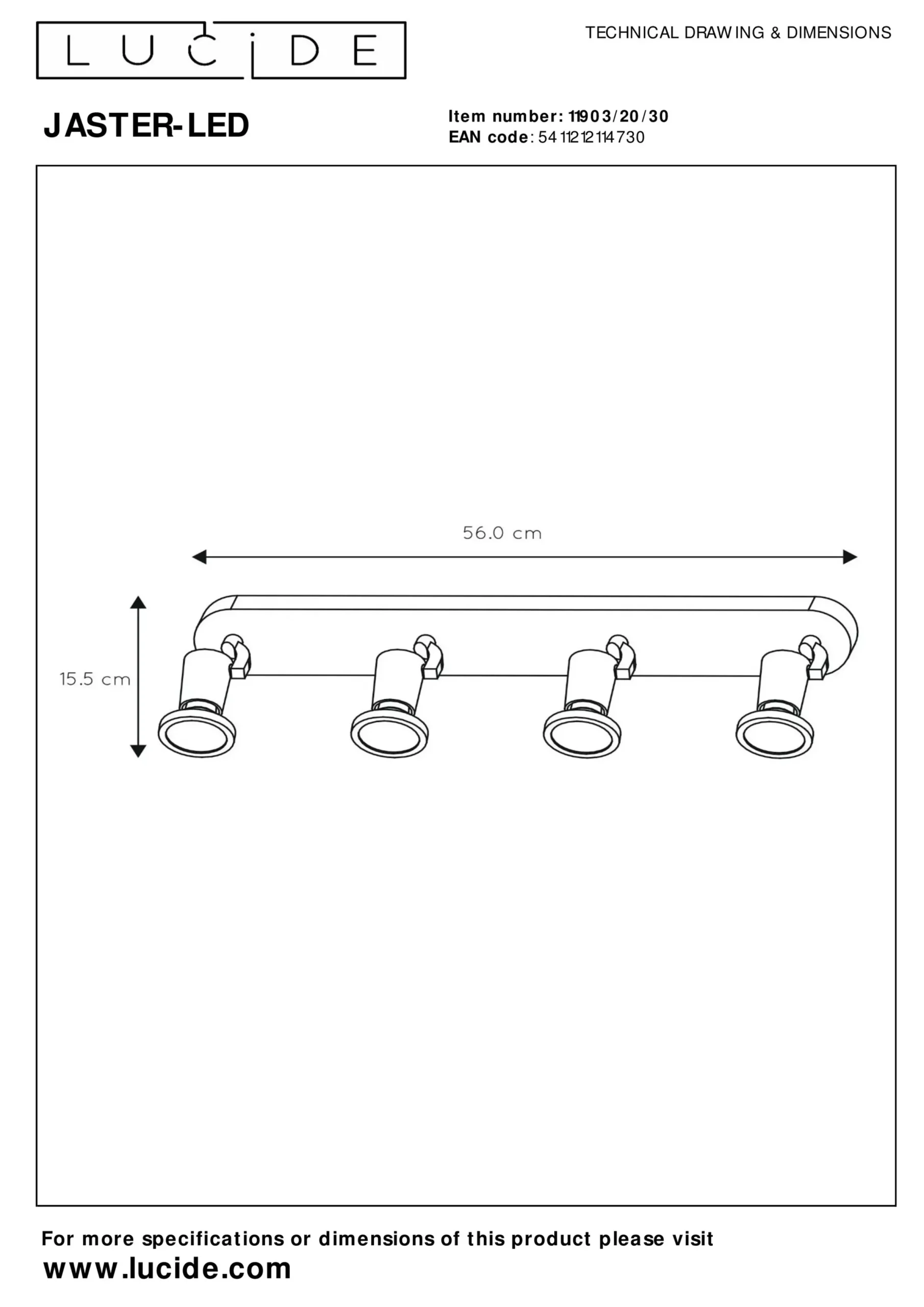 JASTER-LED - Plafondspot - LED - GU10 - 4x5W 2700K - Zwart*Lucide Outlet