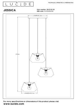 JESSICA - Hanglamp - Ø 35,5 cm - 3xE27 - Zwart*Lucide Cheap