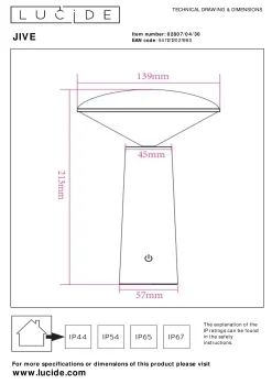 JIVE - Oplaadbare Tafellamp Binnen/Buiten - Accu/Batterij - Ø 13,7 cm - LED Dimb. - 1x3W 2800K/6500K - IP44 - Zwart*Lucide Sale
