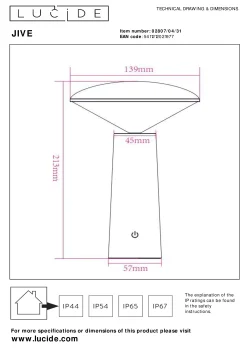 JIVE - Oplaadbare Tafellamp Binnen/Buiten - Accu/Batterij - Ø 13,7 cm - LED Dimb. - CCT - 1x3W 2800K/6500K - IP44 - Wit*Lucide Outlet