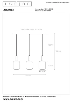 JOANET - Hanglamp - 3xE27 - Fumé*Lucide New