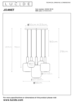 JOANET - Hanglamp - Ø 66 cm - 5xE27 - Fumé*Lucide Clearance