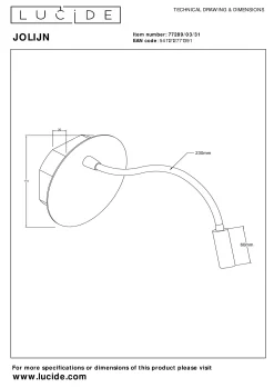 JOLIJN - Oplaadbare Bedlamp / Wandlamp - Accu/Batterij - Ø 11 cm - LED - 1x2W 3000K - Magnetisch - Wit*Lucide Hot