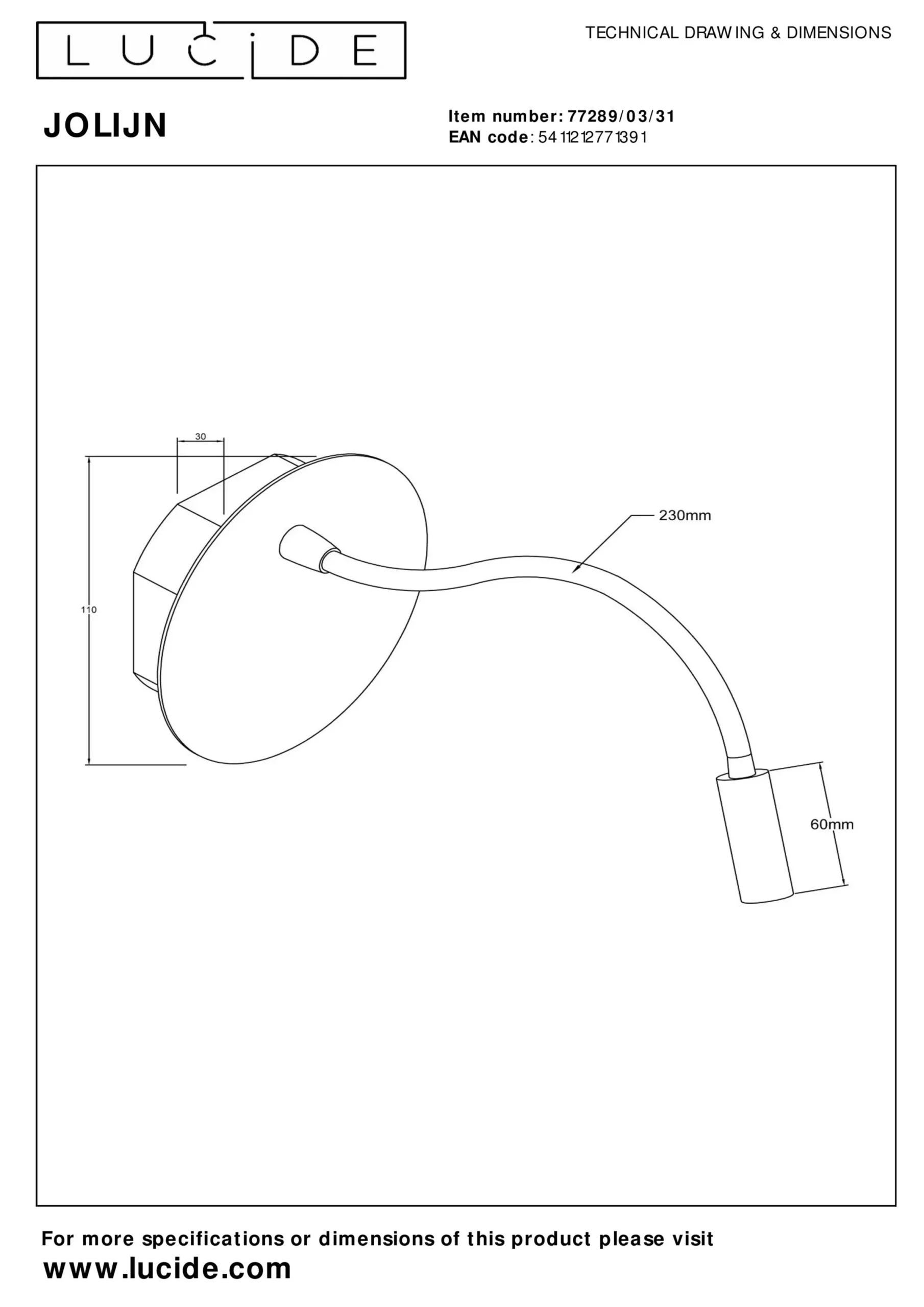 JOLIJN - Oplaadbare Bedlamp / Wandlamp - Accu/Batterij - Ø 11 cm - LED - 1x2W 3000K - Magnetisch - Wit*Lucide Hot