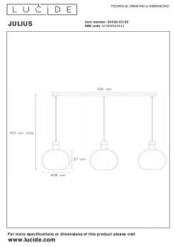 JULIUS - Hanglamp - 3xE27 - Fumé*Lucide Best Sale