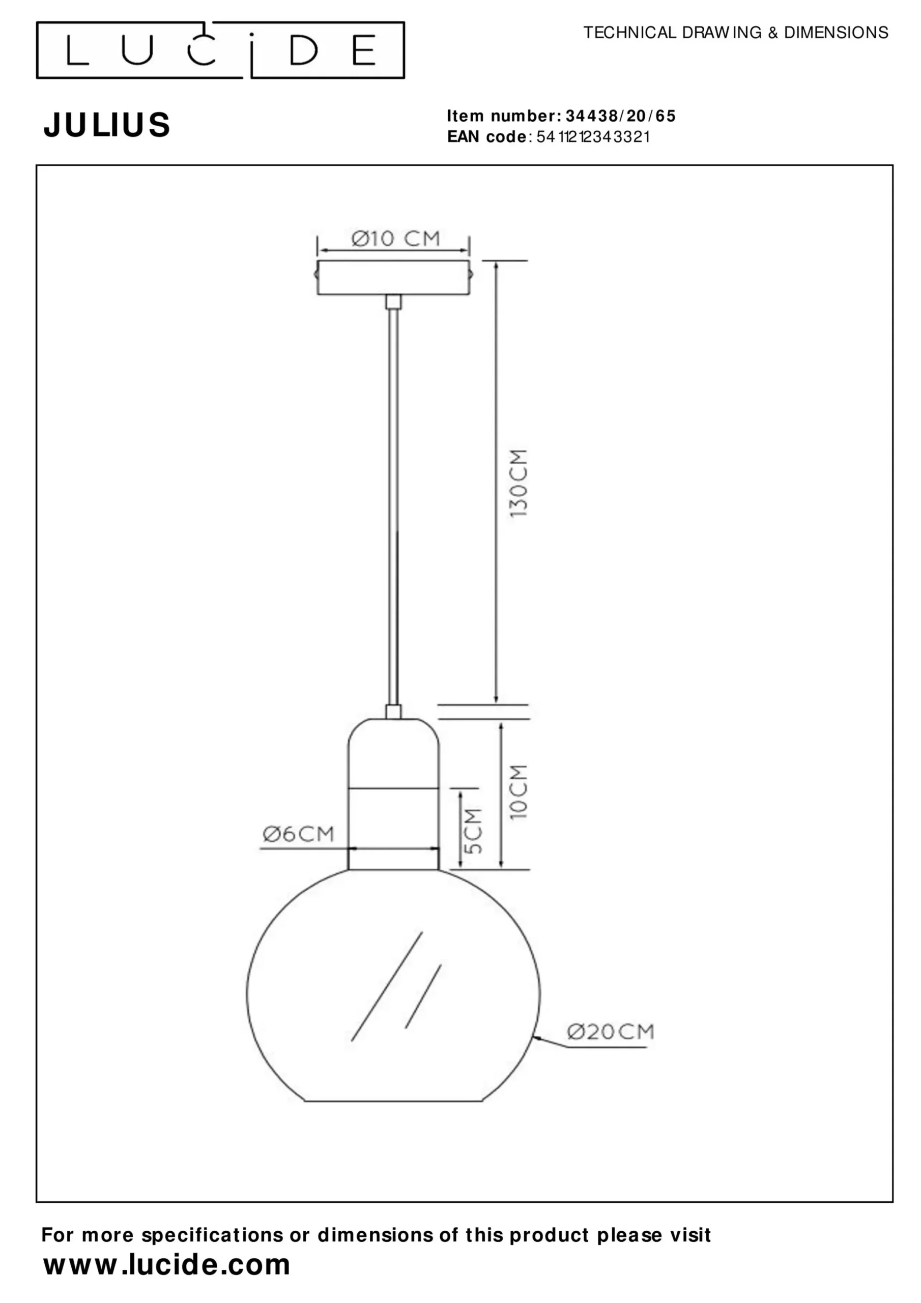 JULIUS - Hanglamp - Ø 20 cm - 1xE27 - Fumé*Lucide New