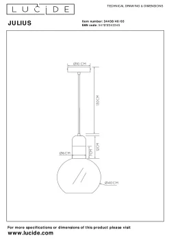 JULIUS - Hanglamp - Ø 40 cm - 1xE27 - Fumé*Lucide Online