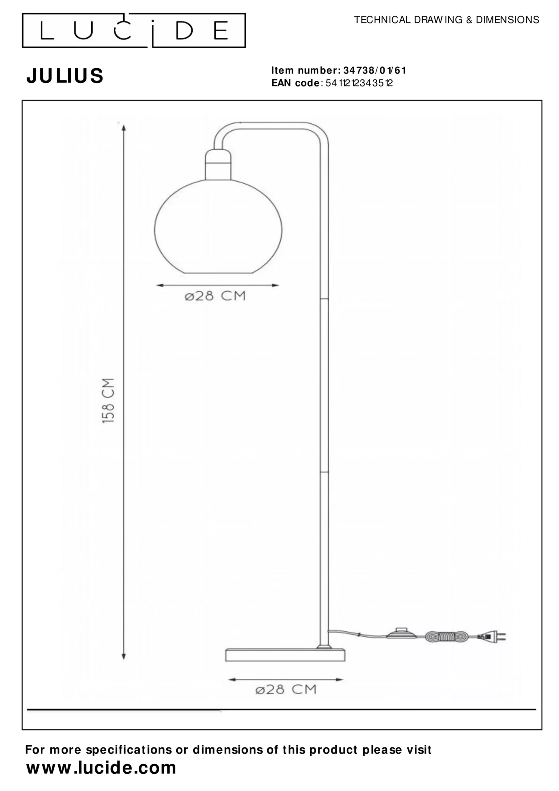 JULIUS - Vloerlamp - 1xE27 - Opaal*Lucide Best