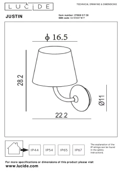 JUSTIN - Wandlamp Binnen/Buiten - LED Dimb. - 1x7W 3000K - IP65 - Zwart*Lucide New