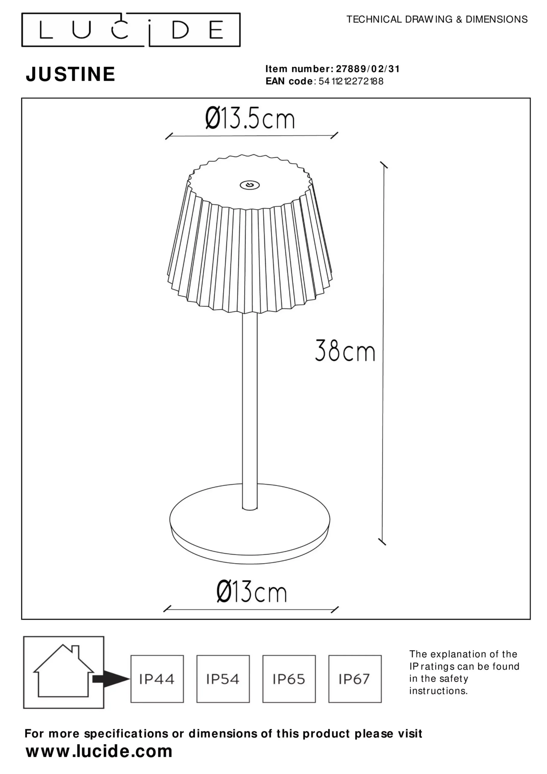 JUSTINE - Oplaadbare Tafellamp Binnen/Buiten - Accu/Batterij - LED Dimb. - 1x2W 2700K - IP54 - Met draadloos oplaadstation - Wit*Lucide Sale